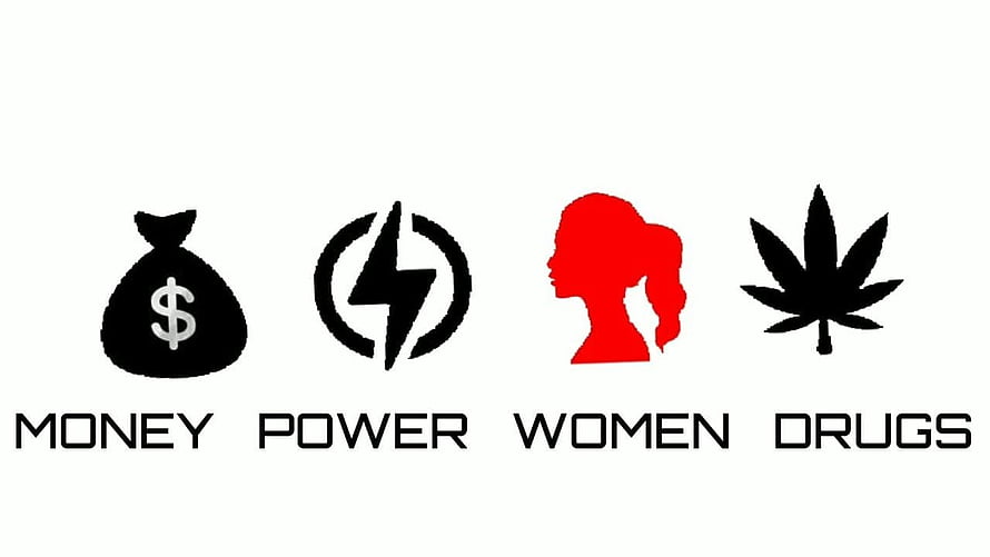 Minimalist Icon Set Featuring Money, Power, Women, and Drugs Symbols HD wallpaper