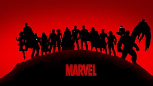 Marvel Studios Silhouette Team Lineup on Red Background HD wallpaper
