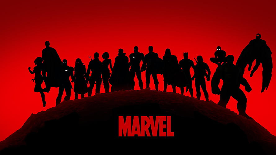 Marvel Studios Silhouette Team Lineup on Red Background HD wallpaper
