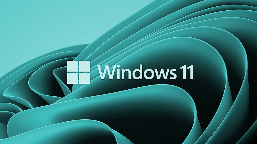 Windows 11 Turquoise Abstract Wave Design with Microsoft Logo and Minimalist Aesthetic HD wallpaper