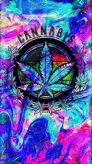 Psychedelic Cannabis Leaf Emblem with Trippy Swirls and Neon Color Palette HD phone wallpaper