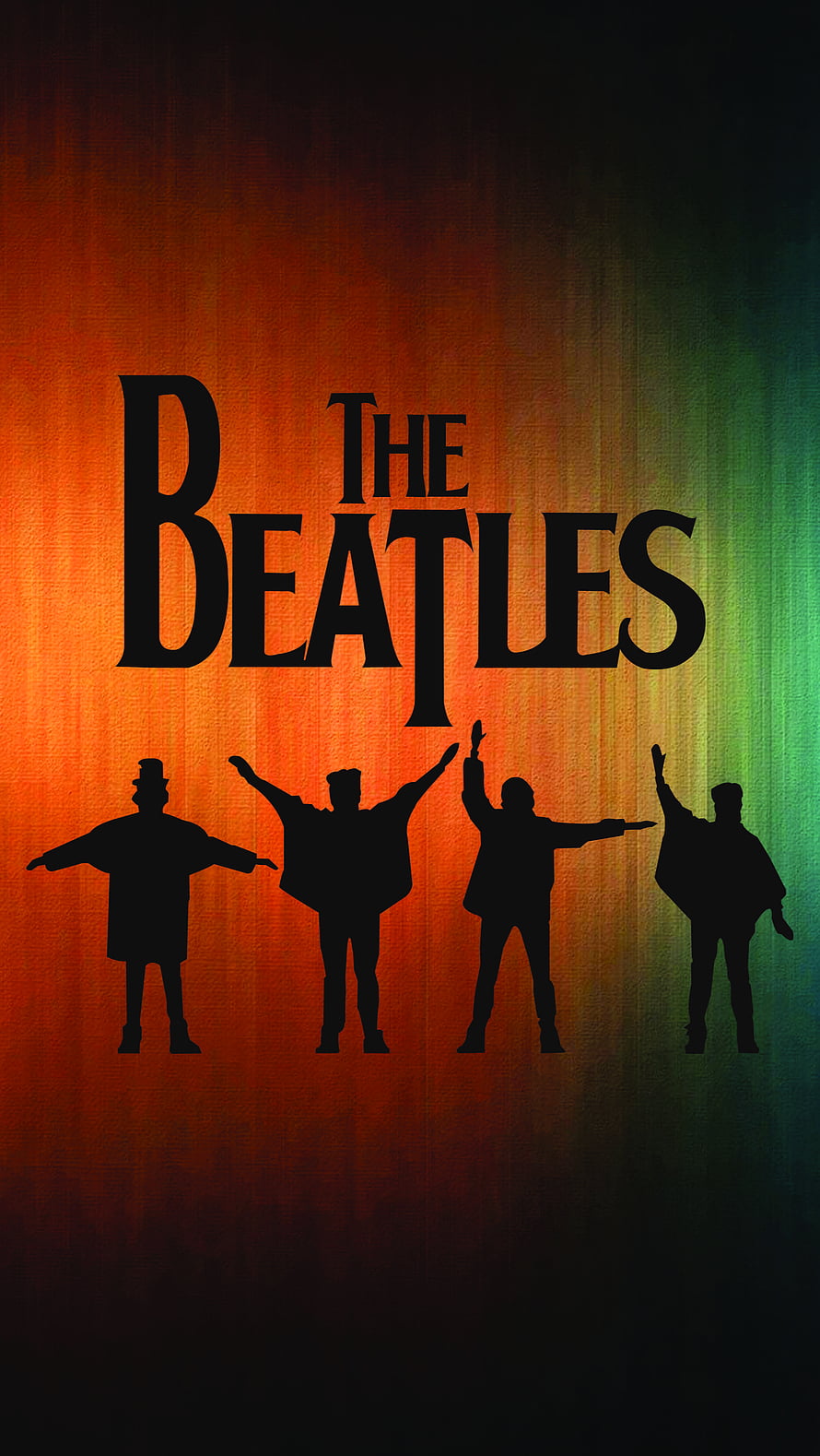 The Beatles Silhouettes Against Vibrant Sunset Gradient Background HD phone wallpaper