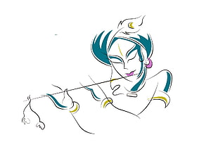 Lord Krishna Playing the Flute Minimal Line Art Illustration HD wallpaper
