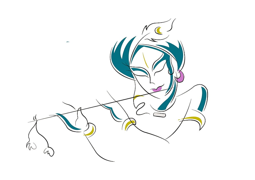Lord Krishna Playing the Flute Minimal Line Art Illustration HD wallpaper
