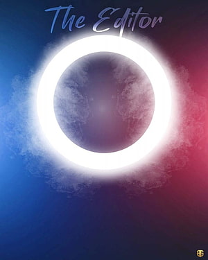 Ethereal Ring Light with Smoke Effects on Blue and Red Gradient Background HD phone wallpaper