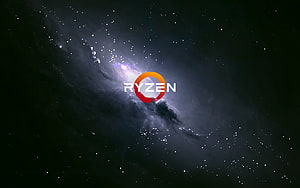 AMD Ryzen Logo Overlaid on a Deep Space Galaxy Nebula Background HD wallpaper