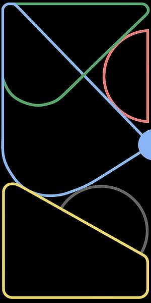 Minimalist geometric line art with multicolored abstract shapes on a black background HD phone wallpaper