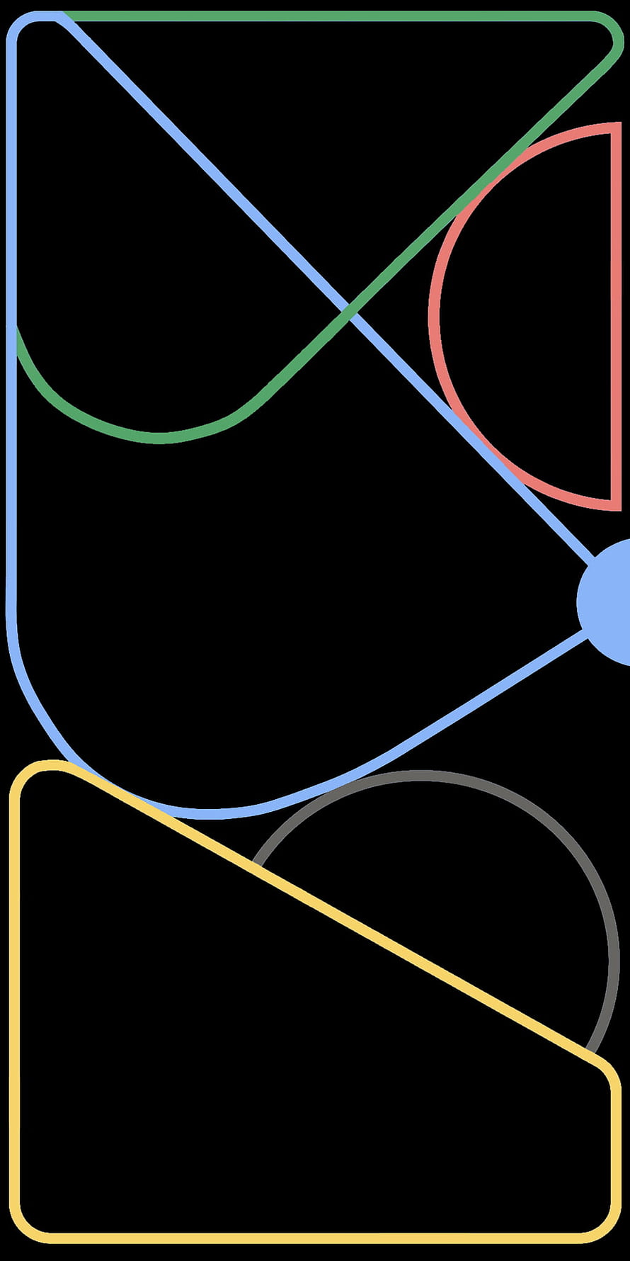 Minimalist geometric line art with multicolored abstract shapes on a black background HD phone wallpaper