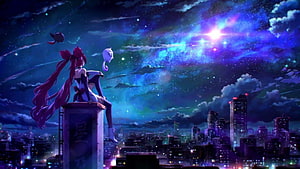 Star Guardian Jinx Gazing at the Galaxy Over a Neon City Skyline HD wallpaper