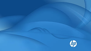 HP Blue Abstract Wave Pattern with Corporate Logo on Minimalist Background HD wallpaper