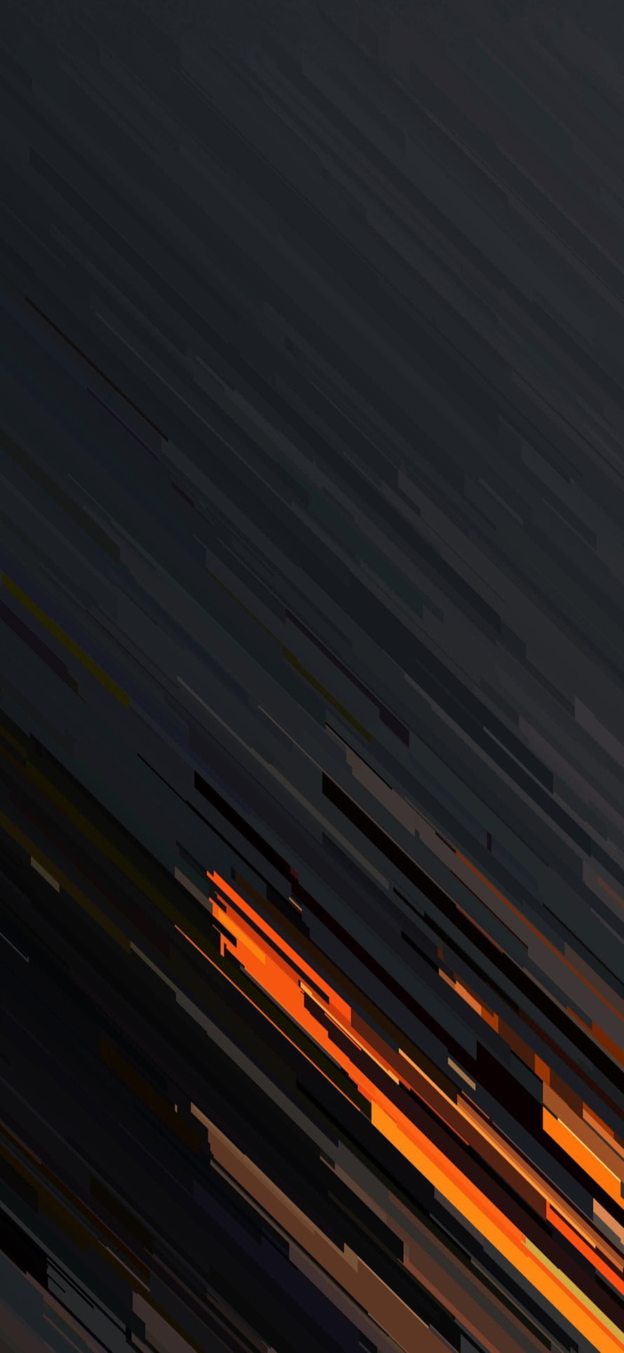 Abstract Diagonal Glitch Art with Orange and Black Pixelated Stripes HD phone wallpaper
