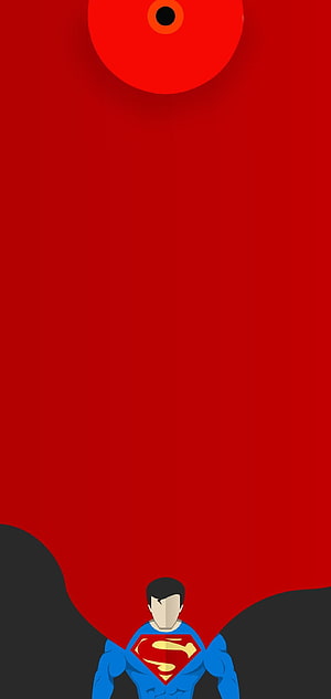 Minimalist Superman Illustration with Bold Red Background and Geometric Design HD phone wallpaper