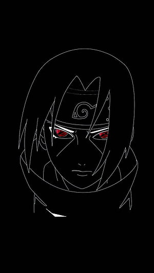 Itachi Uchiha Minimalist Line Art Portrait with Red Sharingan Eyes on Black Background HD phone wallpaper