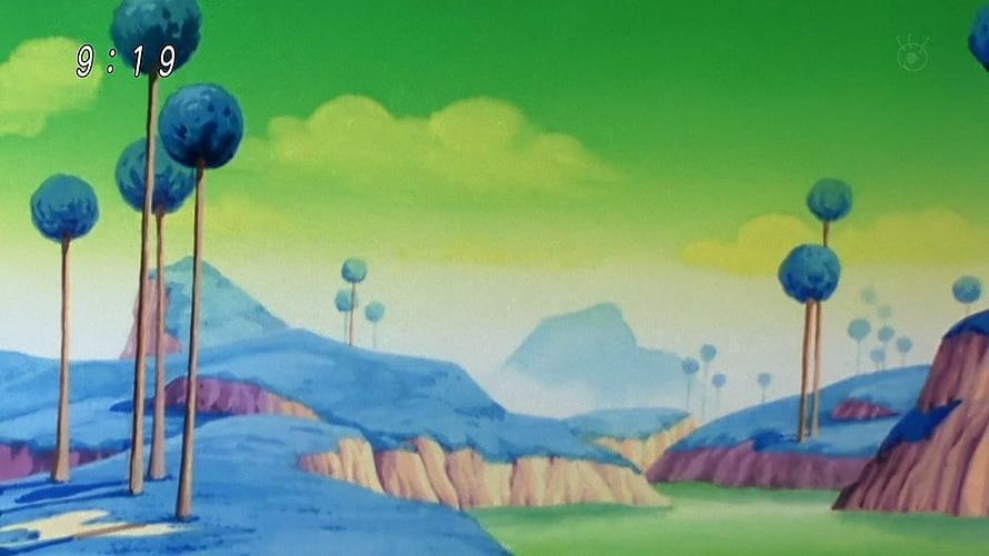 Planet Namek Landscape with Blue Trees and Rolling Hills HD wallpaper