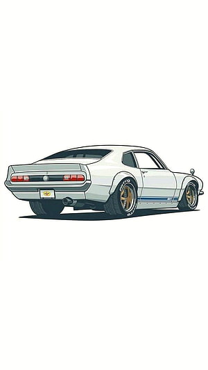 White Classic Muscle Car Illustration with Gold Rims and Blue Stripes HD phone wallpaper