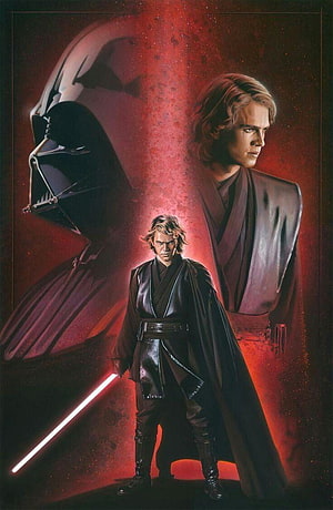 Anakin Skywalker and Darth Vader Cinematic Poster with Red Lightsaber HD phone wallpaper