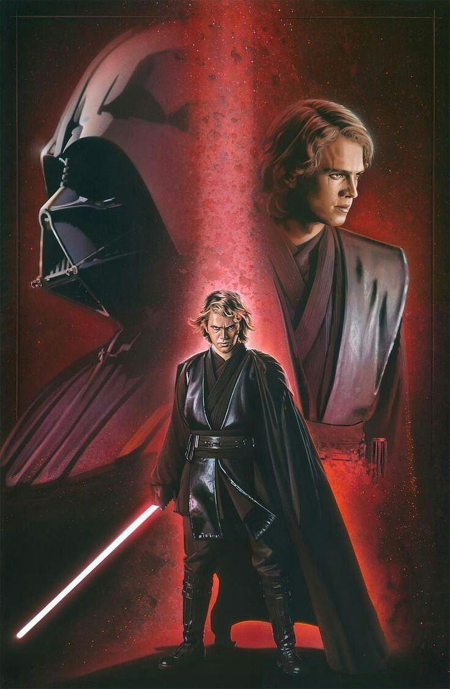 Anakin Skywalker and Darth Vader Cinematic Poster with Red Lightsaber HD phone wallpaper