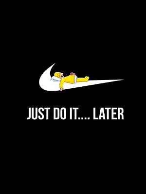 Homer Simpson Sleeping on Nike Swoosh with Just Do It Later Text HD phone wallpaper