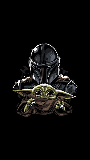 The Mandalorian and Grogu Digital Illustration on Black Background HD phone wallpaper
