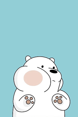 Ice Bear from We Bare Bears in a cute cartoon pose with paws up on a soft blue background HD phone wallpaper