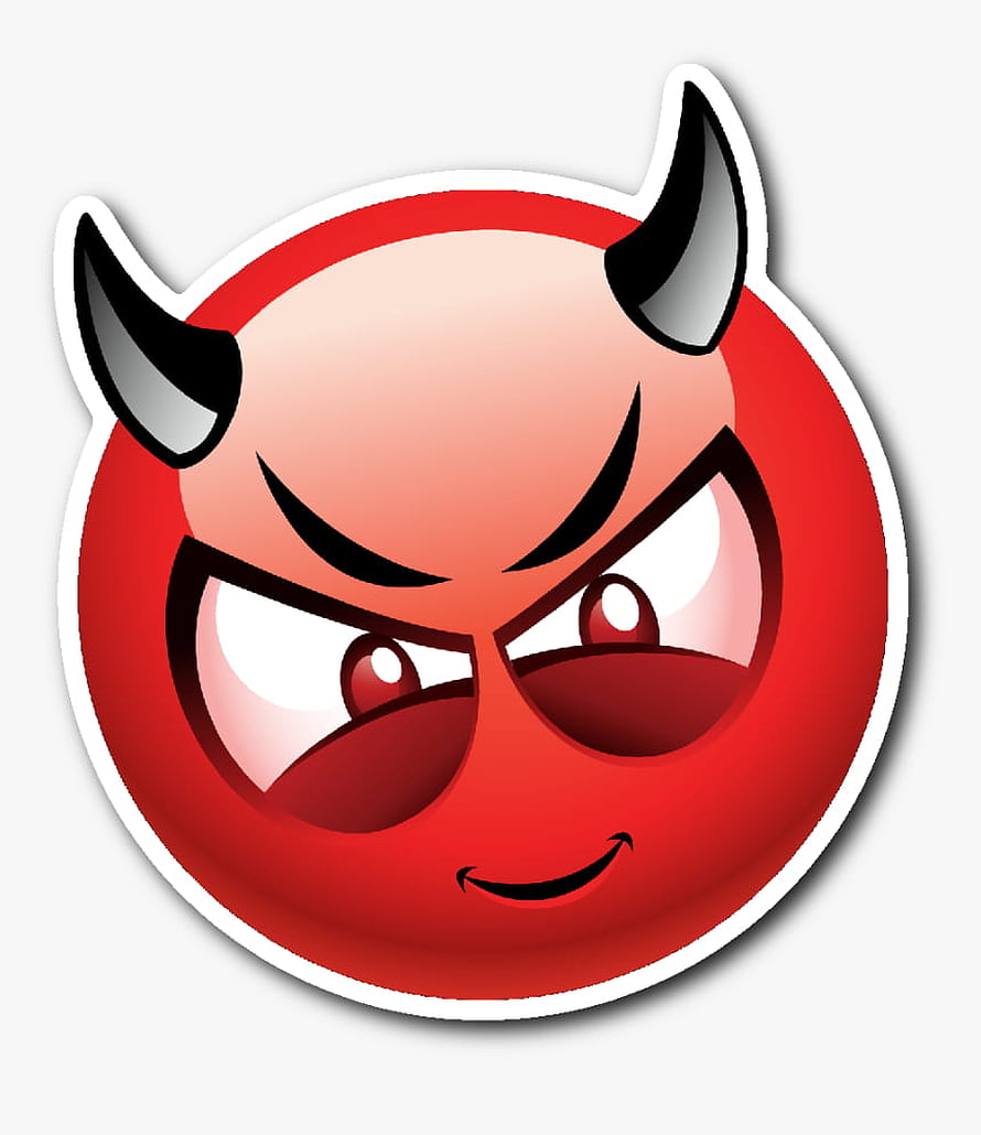 Angry Red Devil Emoji with Horns and Mischievous Smirk on White Background HD phone wallpaper