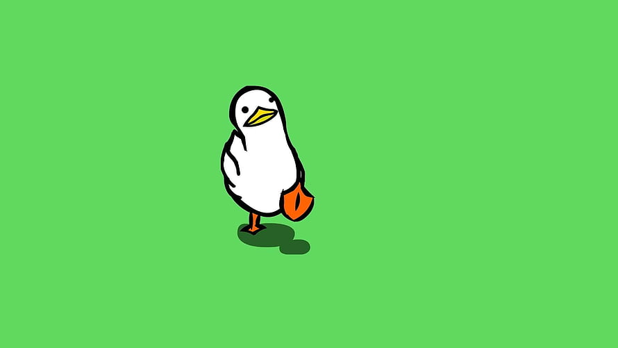 Cute Cartoon Duck Walking on Green Background HD wallpaper