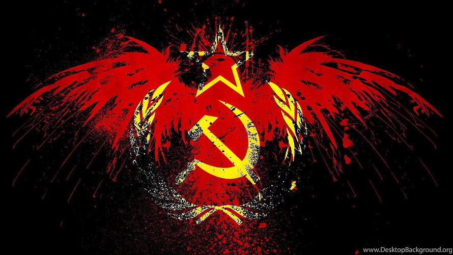 Soviet Union Emblem with Red Eagle and Hammer Sickle on Black Background HD wallpaper