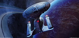 Star Trek Enterprise D Galaxy Class Starship Orbiting a Planet in Deep Space HD wallpaper