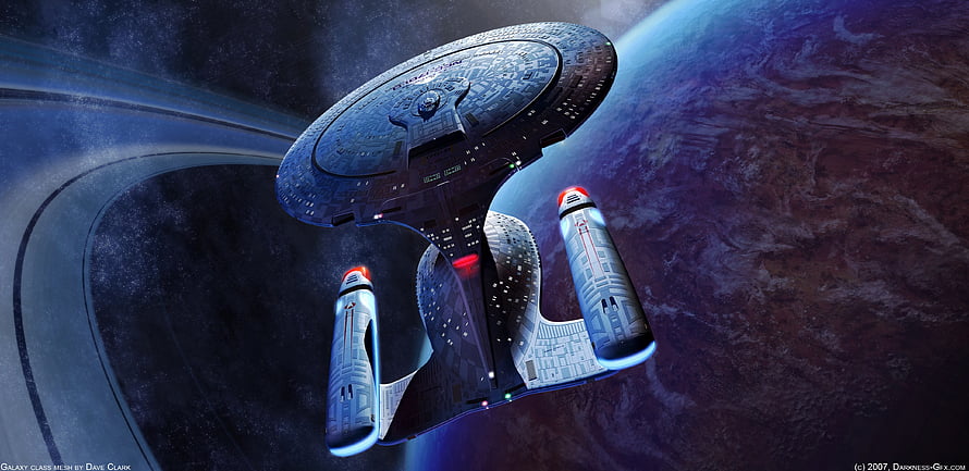 Star Trek Enterprise D Galaxy Class Starship Orbiting a Planet in Deep Space HD wallpaper