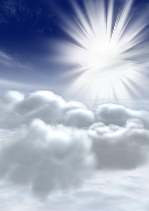 Bright Sunburst Rays Breaking Through Soft White Clouds in a Deep Blue Sky HD phone wallpaper