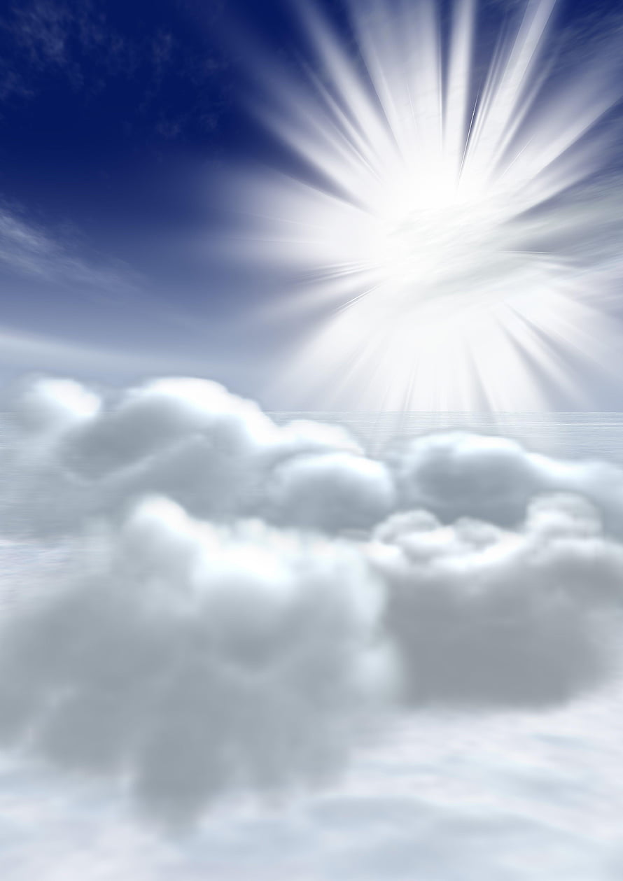 Bright Sunburst Rays Breaking Through Soft White Clouds in a Deep Blue Sky HD phone wallpaper