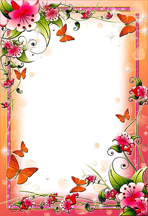 Spring Floral Border with Pink Lilies and Orange Butterflies on a Soft Gradient Background HD phone wallpaper