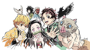 Demon Slayer Main Cast Group Portrait with Tanjiro Nezuko Zenitsu Inosuke and Hashira HD wallpaper