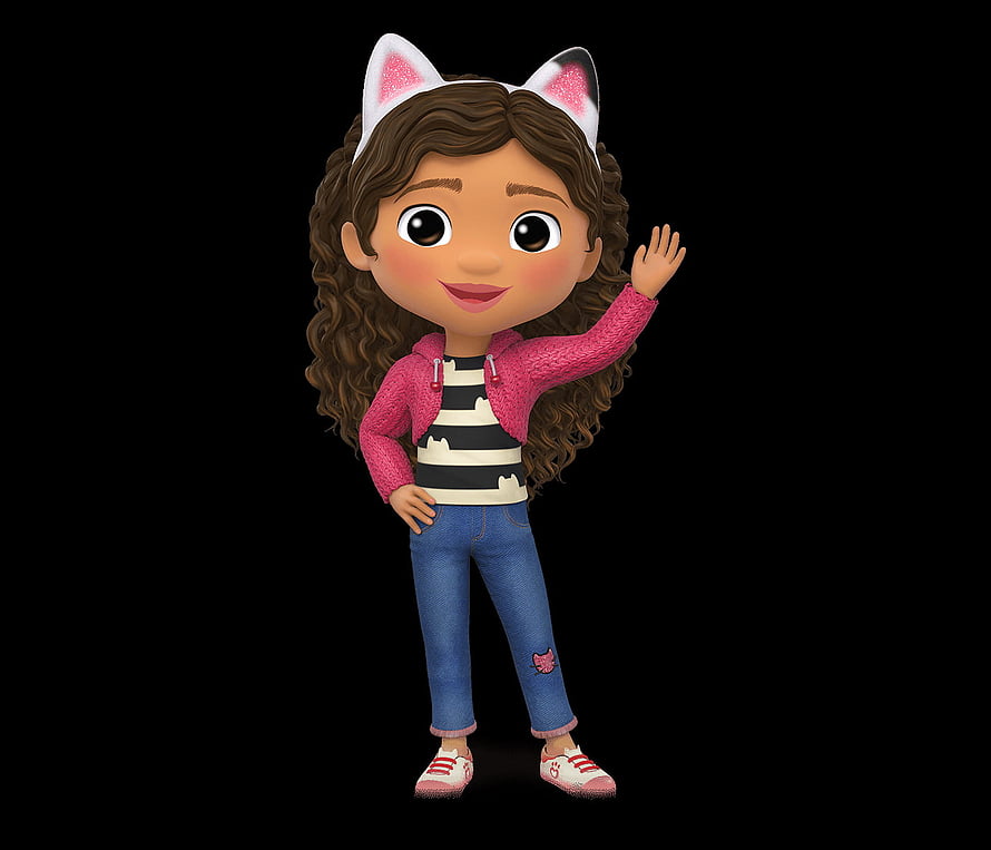 Gabby from Gabby's Dollhouse Waving in a Pink Hoodie and Cat Ears HD wallpaper