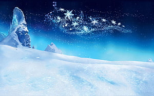 Frozen Winter Landscape with Snowflakes and Ice Peaks HD wallpaper