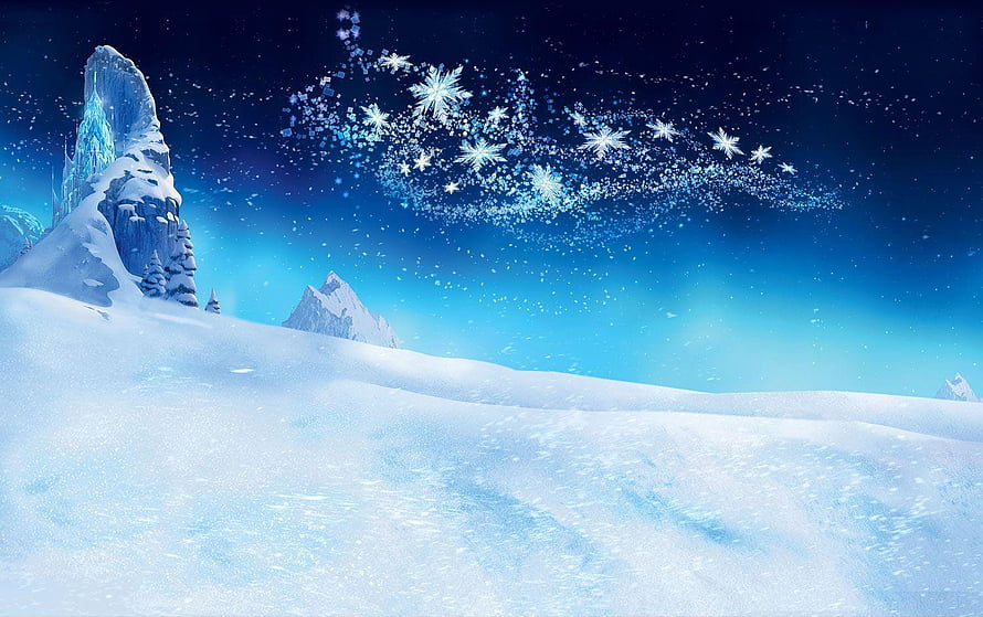 Frozen Winter Landscape with Snowflakes and Ice Peaks HD wallpaper