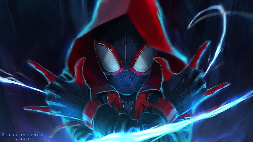 Miles Morales Spider-Man in Dynamic Action Pose with Electric Blue Energy Effects, Miles Morales, Spider, miles morales spider man HD wallpaper