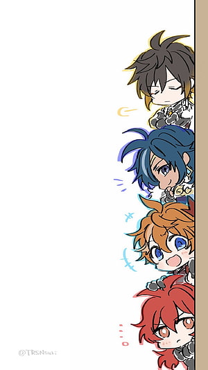 Genshin Impact Chibi Characters Peeking From the Side in Cute Anime Style HD phone wallpaper