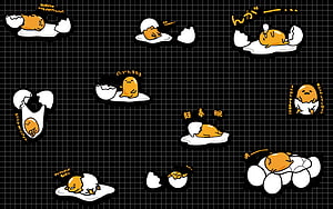 Gudetama Sanrio Character Sticker Collection on Black Grid Background HD wallpaper