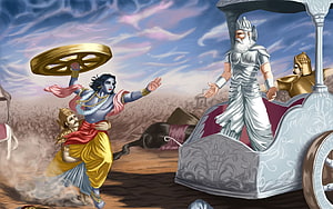 Lord Krishna and Bhishma Pitamah in Epic Mahabharata Battle Scene HD wallpaper