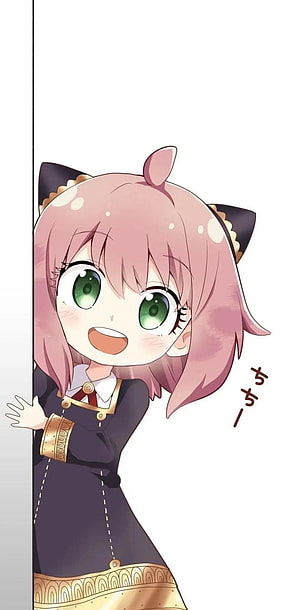 Anya Forger Chibi Peeking from Behind a Wall in Spy x Family HD phone wallpaper