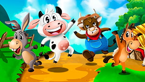Lola the Cow and Farm Animal Friends in a Colorful Cartoon Illustration HD wallpaper