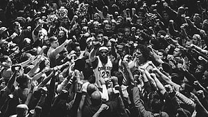 LeBron James Cavaliers Victory Celebration Black and White Sports Photography HD wallpaper