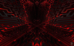 Dark Red Geometric Tunnel with Futuristic Gaming Aesthetic HD wallpaper