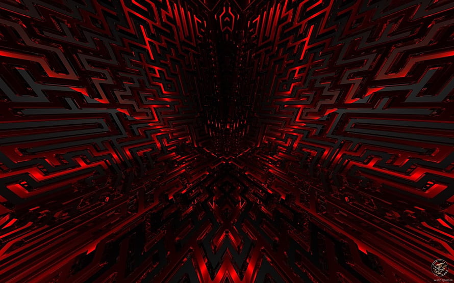 Dark Red Geometric Tunnel with Futuristic Gaming Aesthetic HD wallpaper