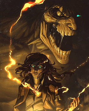 Eren Yeager and the Founding Titan in Dark Fantasy Digital Art HD phone wallpaper