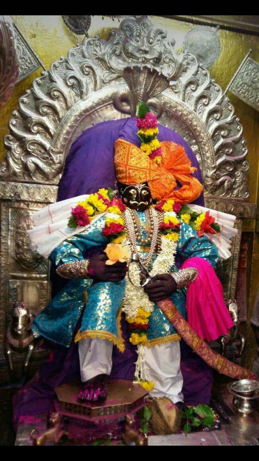 Jyotiba God Temple Idol Adorned With Floral Garlands And Traditional Attire HD phone wallpaper