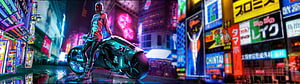 Cyberpunk Tokyo Street Scene with Futuristic Biker and Neon Signs HD wallpaper