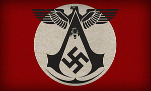 Assassin's Creed Unity Nazi Eagle Emblem on Red Fabric Background HD wallpaper