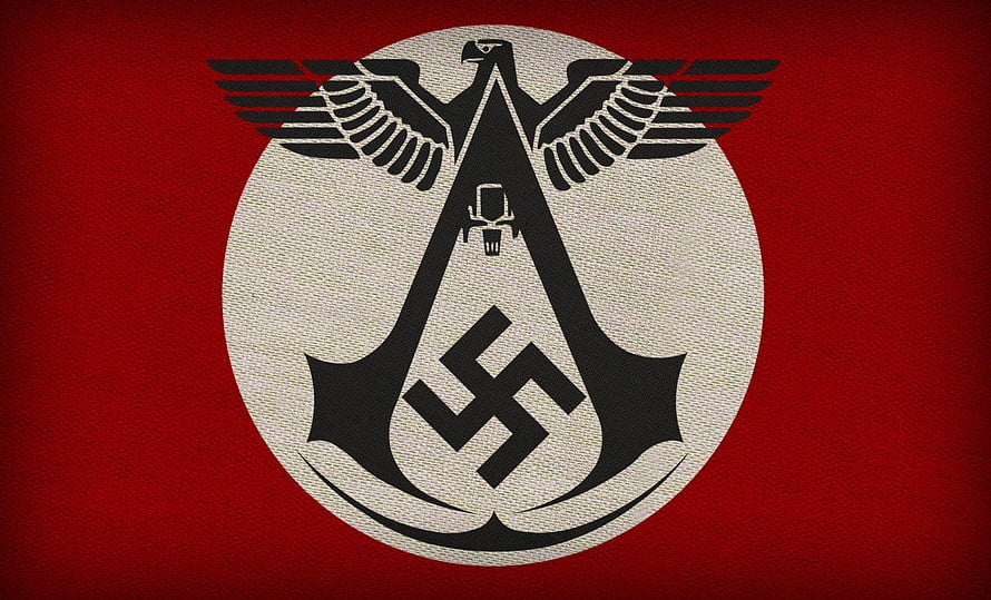 Assassin's Creed Unity Nazi Eagle Emblem on Red Fabric Background HD wallpaper